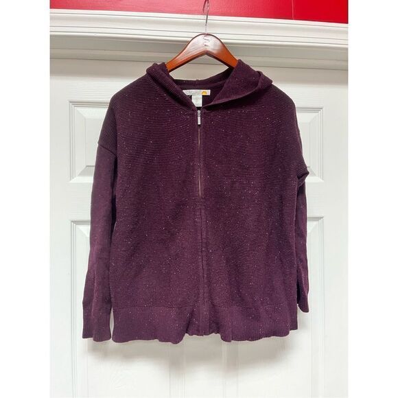 C&C California Burgundy Marled Knit Alpaca Wool Hoodie Zip Up Cardigan Sweater s - Picture 1 of 8